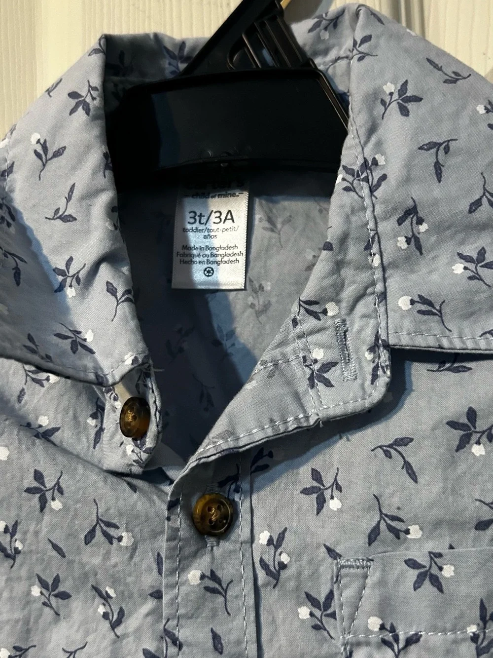 Carter's Light Blue Floral Button-Up Shirt and Navy Blue Shorts Set